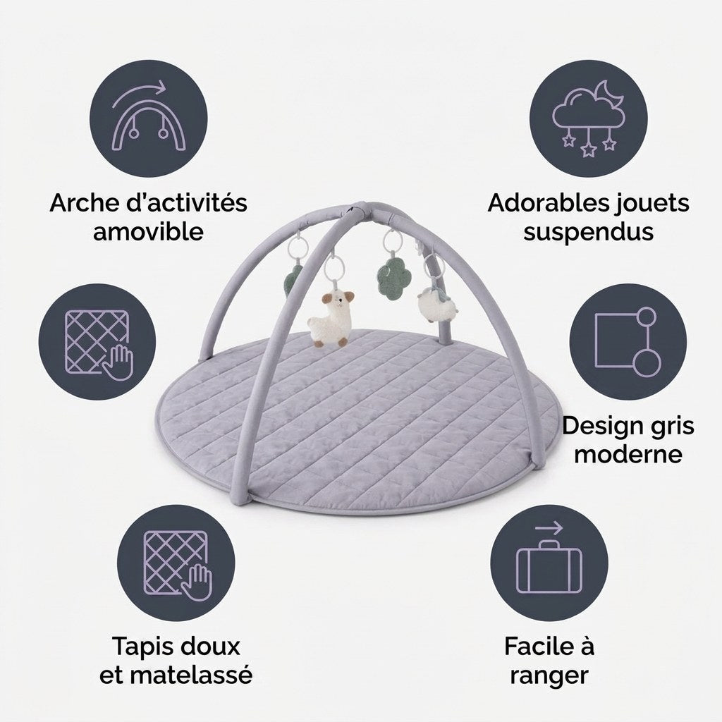 Babygym Speelkleed met Boog - Rond en Gewatteerd - Grijs (FR 8)