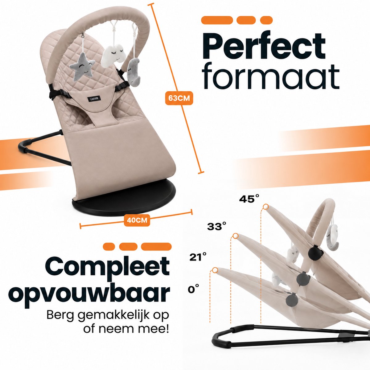 Laavir Baby Wipstoel Compact Beige - afmetingen en opvouwbaar