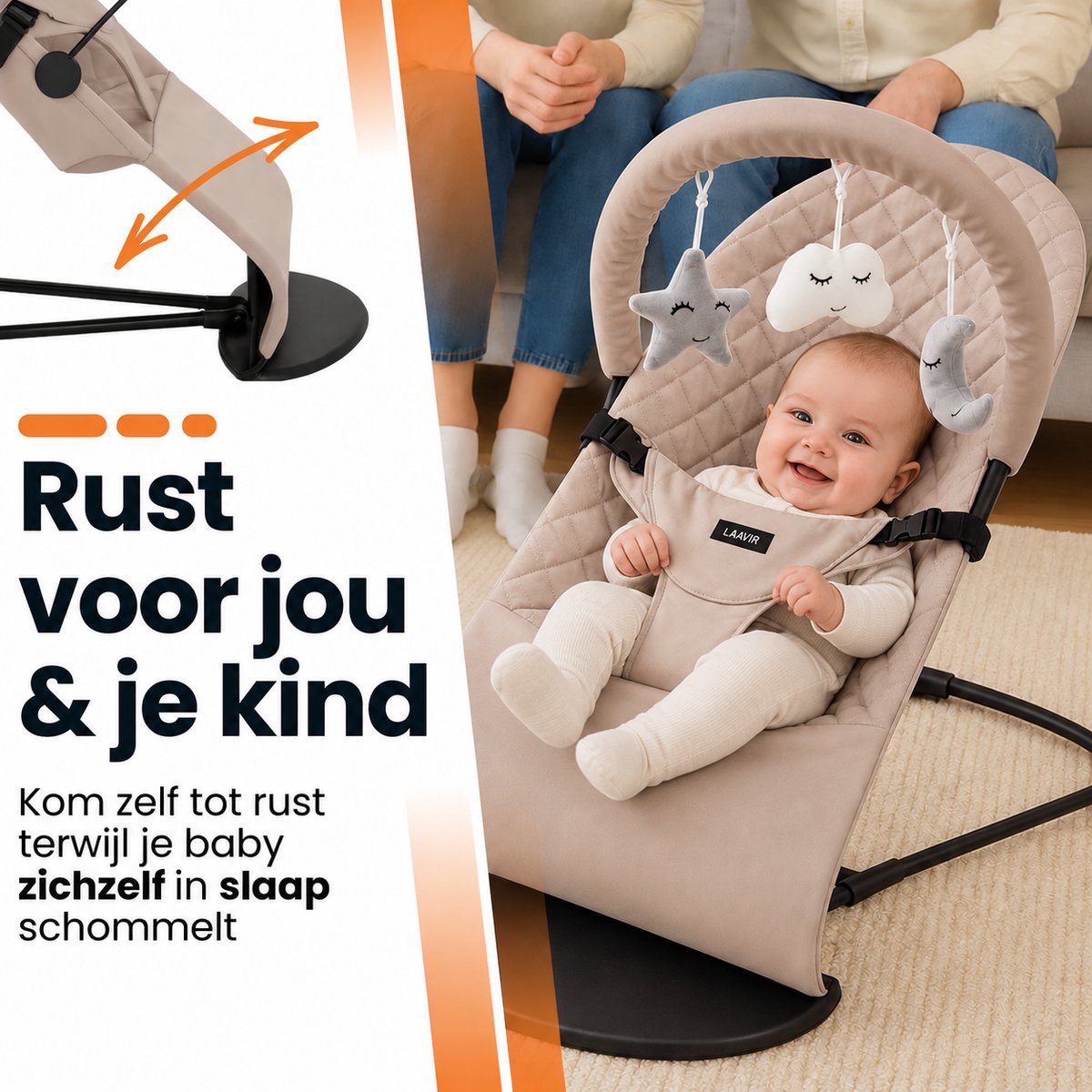 Laavir Baby Wipstoel Compact Beige - vrolijke baby in de wipstoel