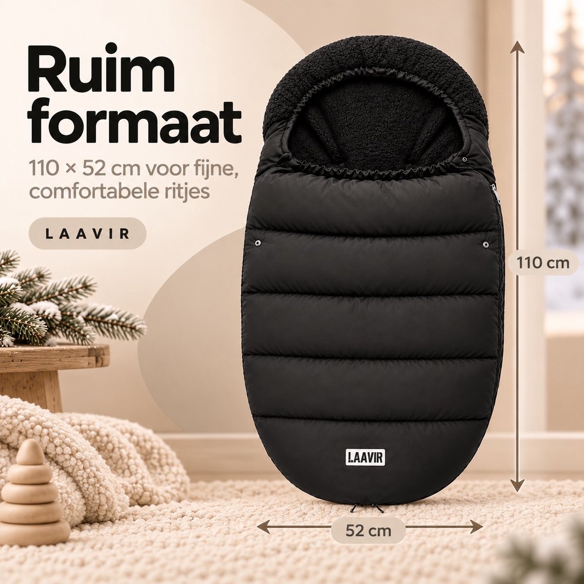 Laavir Voetenzak voor Buggy en Kinderwagen Zwart - afmetingen 110 x 52 cm