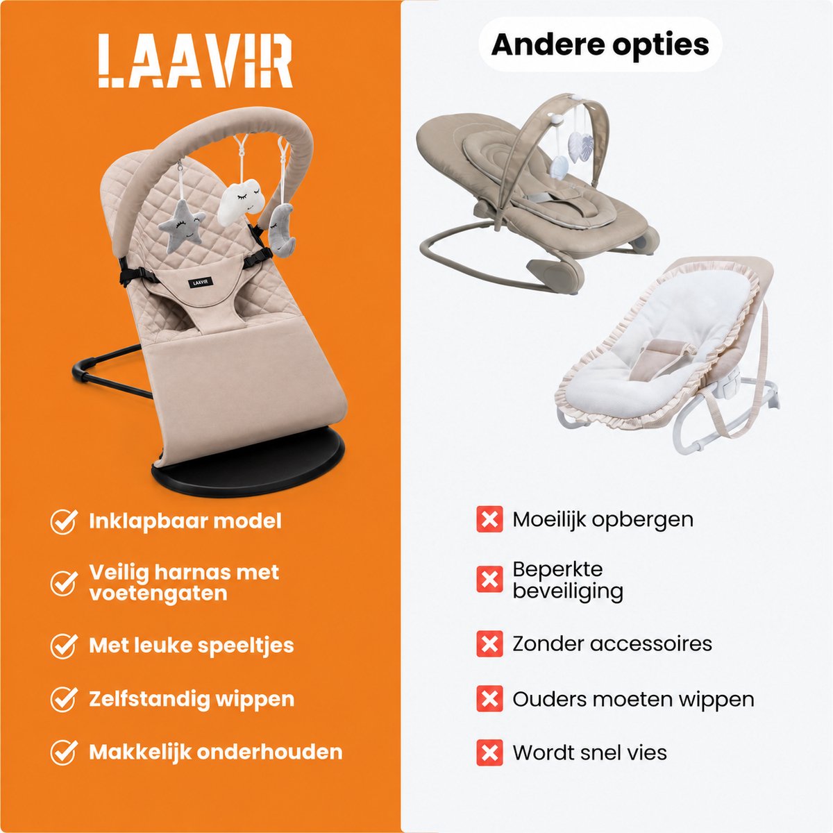 Laavir Baby Wipstoel Compact Beige - vergelijking met andere wipstoelen