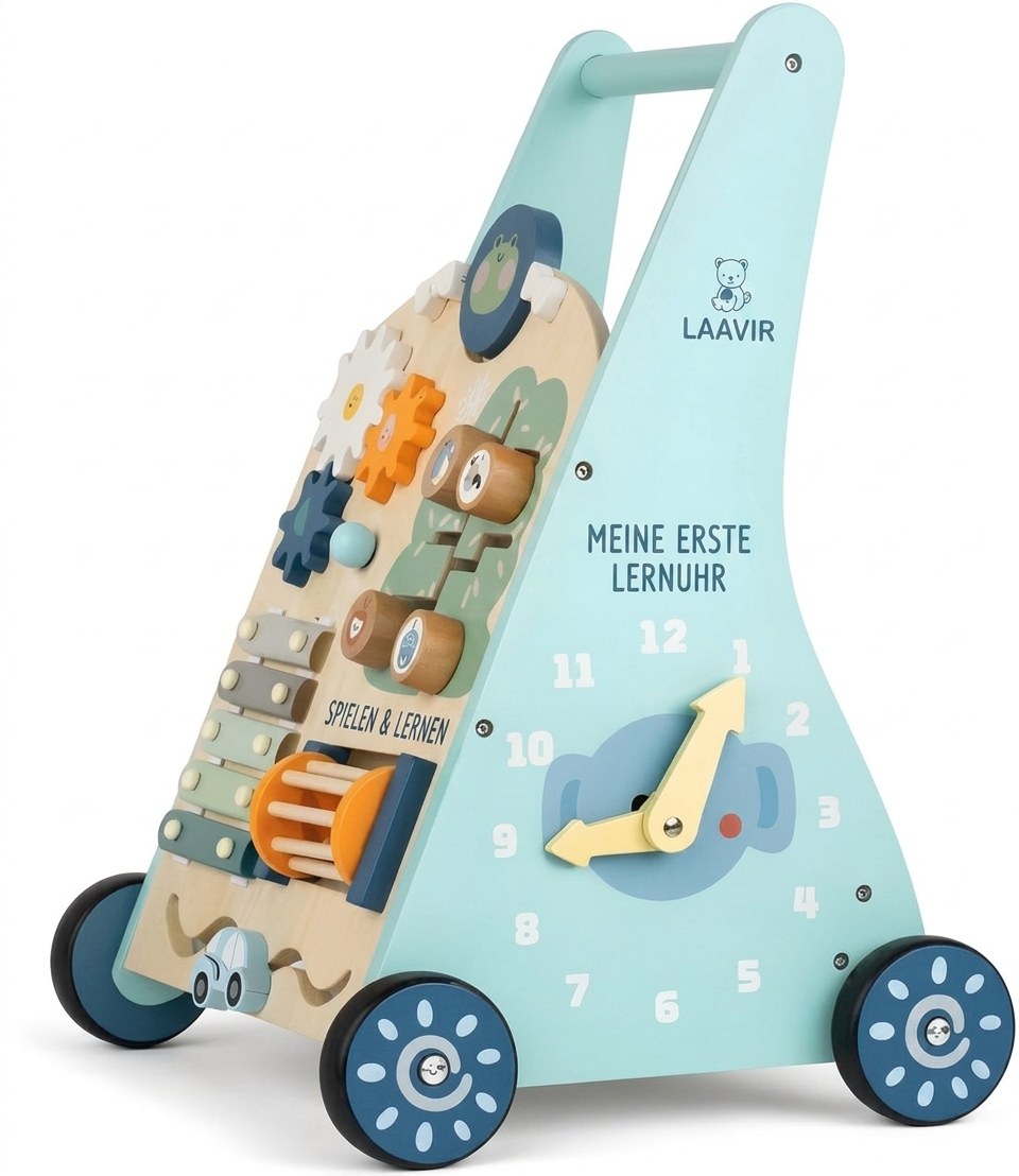 Houten Activiteiten Loopwagen - Montessori - Mintblauw (DE 8)