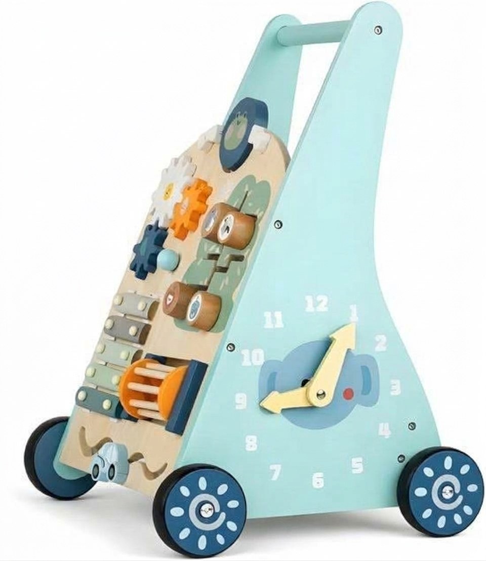 Houten Activiteiten Loopwagen - Montessori - Mintblauw (EN 8)