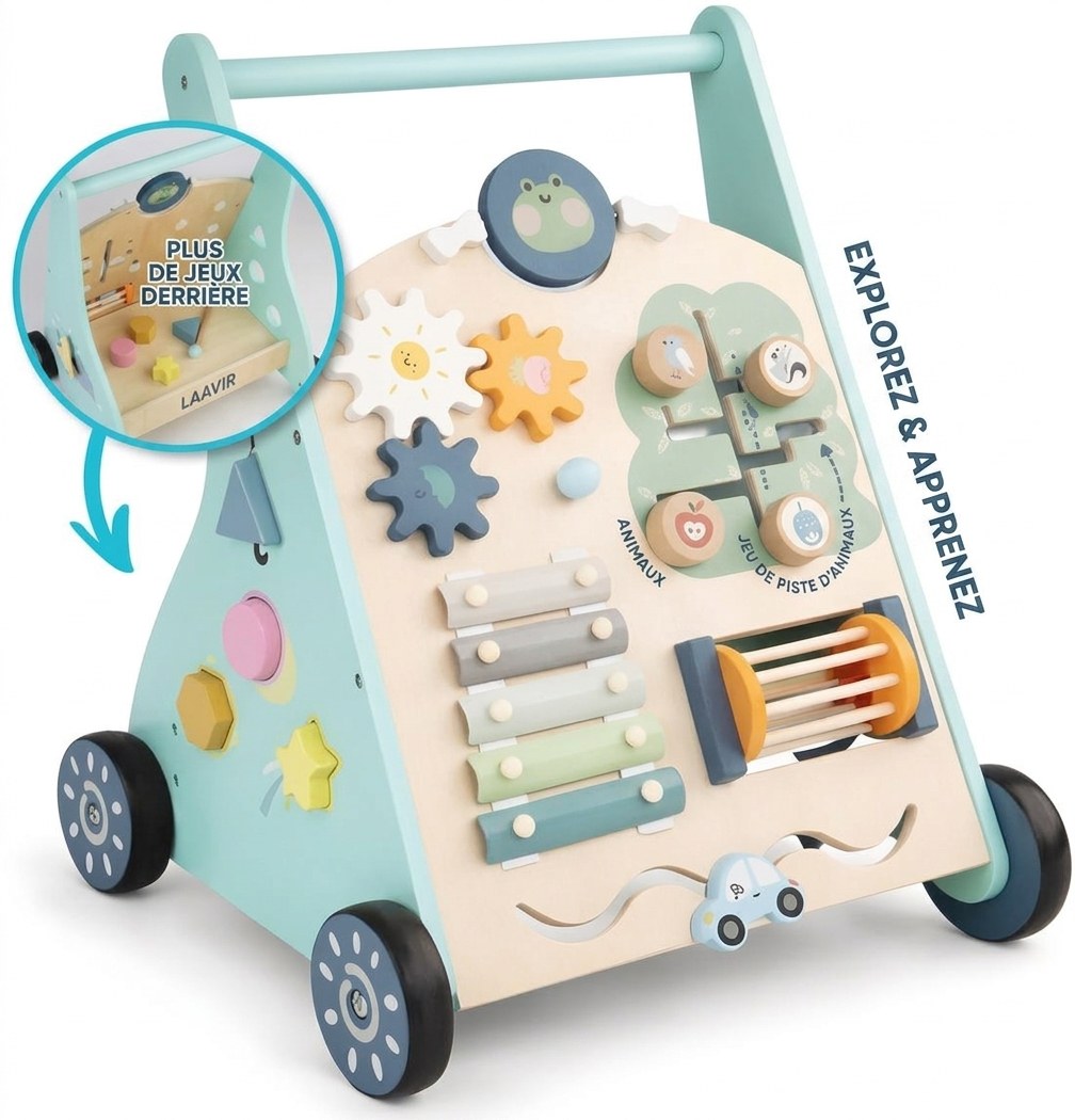 Houten Activiteiten Loopwagen - Montessori - Mintblauw (FR 1)