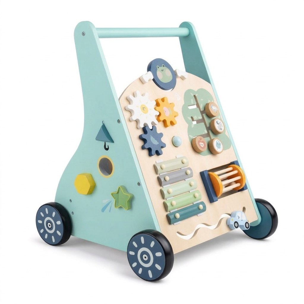 Houten Activiteiten Loopwagen - Montessori - Mintblauw (FR 2)