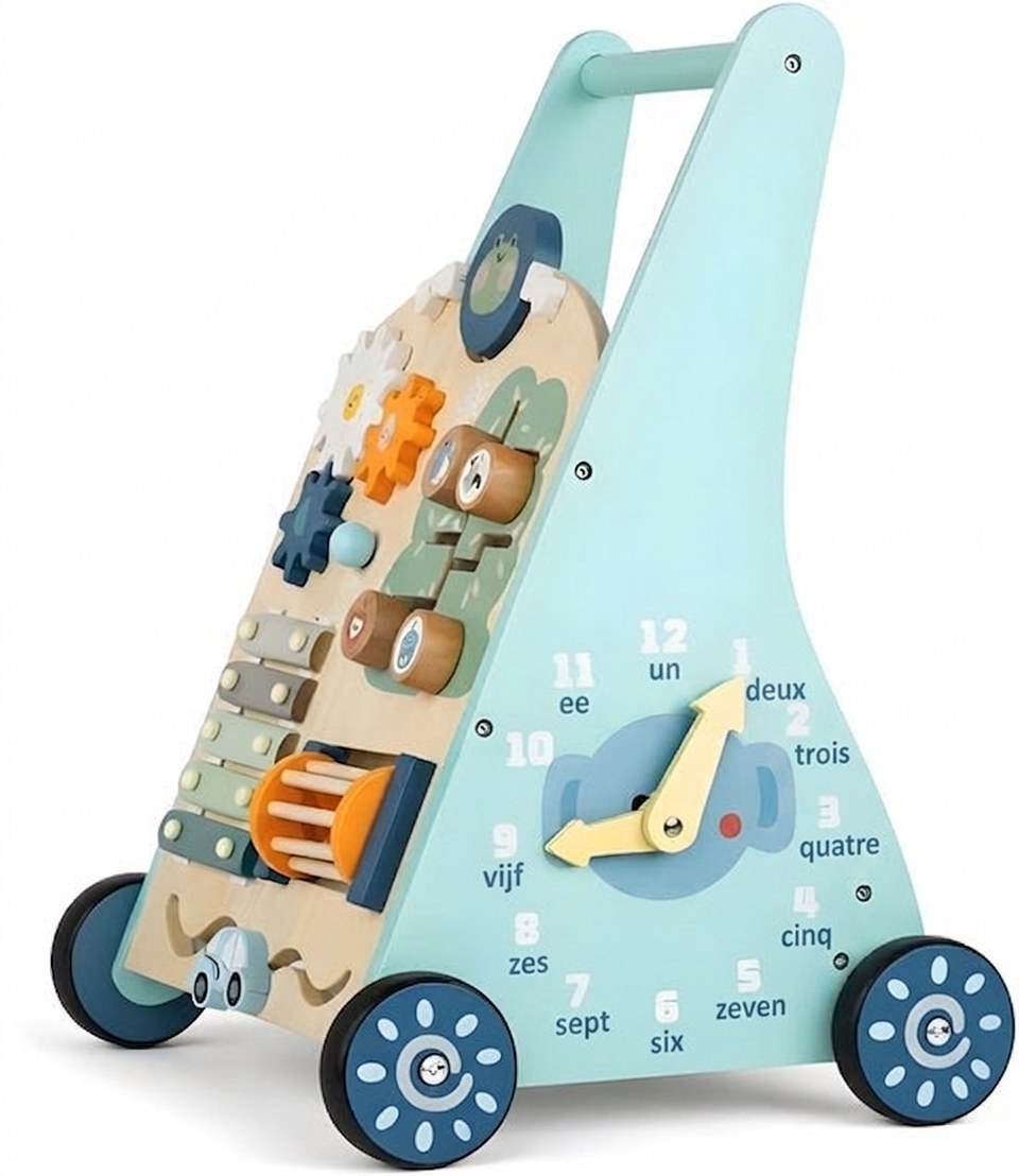 Houten Activiteiten Loopwagen - Montessori - Mintblauw (FR 8)
