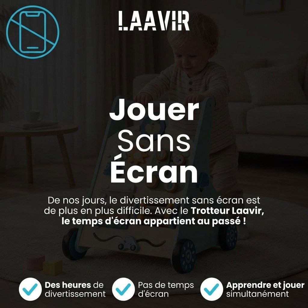 Houten Activiteiten Loopwagen - Montessori - Mintblauw (FR 9)