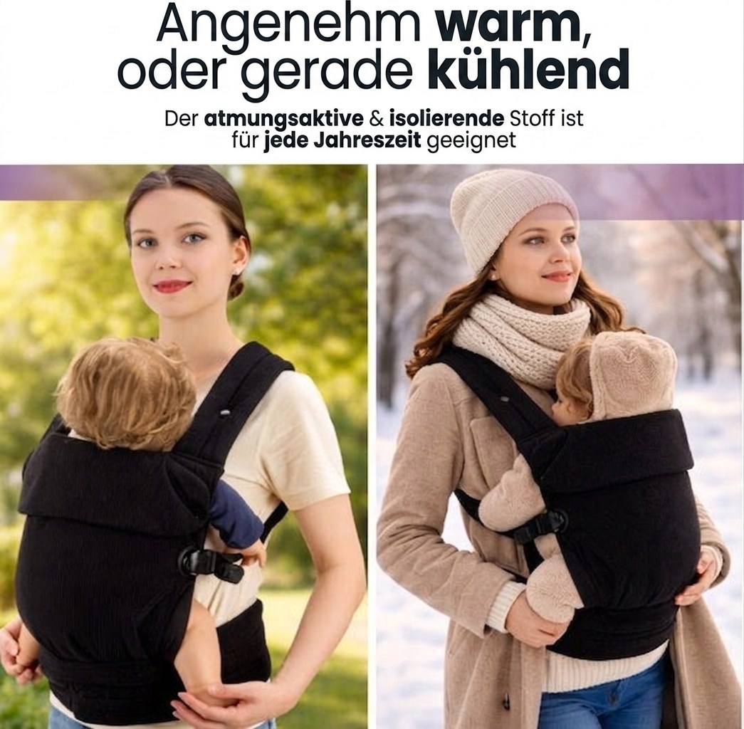Baby Draagzak Corduroy Zwart Ergonomisch 0-36 Maanden Comfortabele Buikdrager Ademend & Verstelbaar (DE 3)