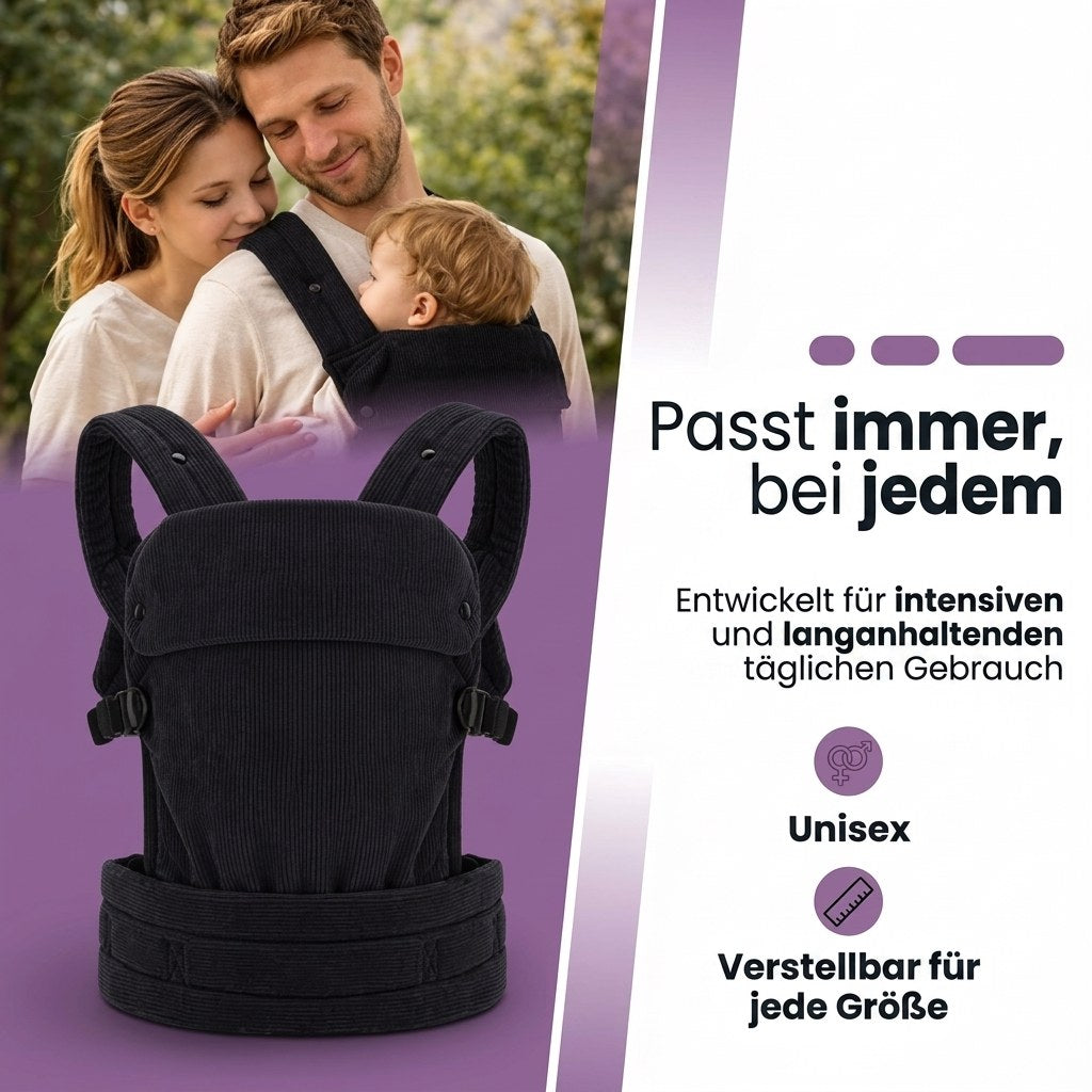 Baby Draagzak Corduroy Zwart Ergonomisch 0-36 Maanden Comfortabele Buikdrager Ademend & Verstelbaar (DE 4)