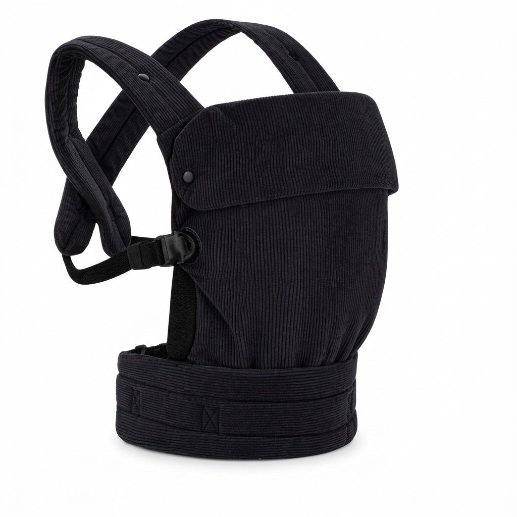 Baby Draagzak Corduroy Zwart Ergonomisch 0-36 Maanden Comfortabele Buikdrager Ademend & Verstelbaar (EN 1)
