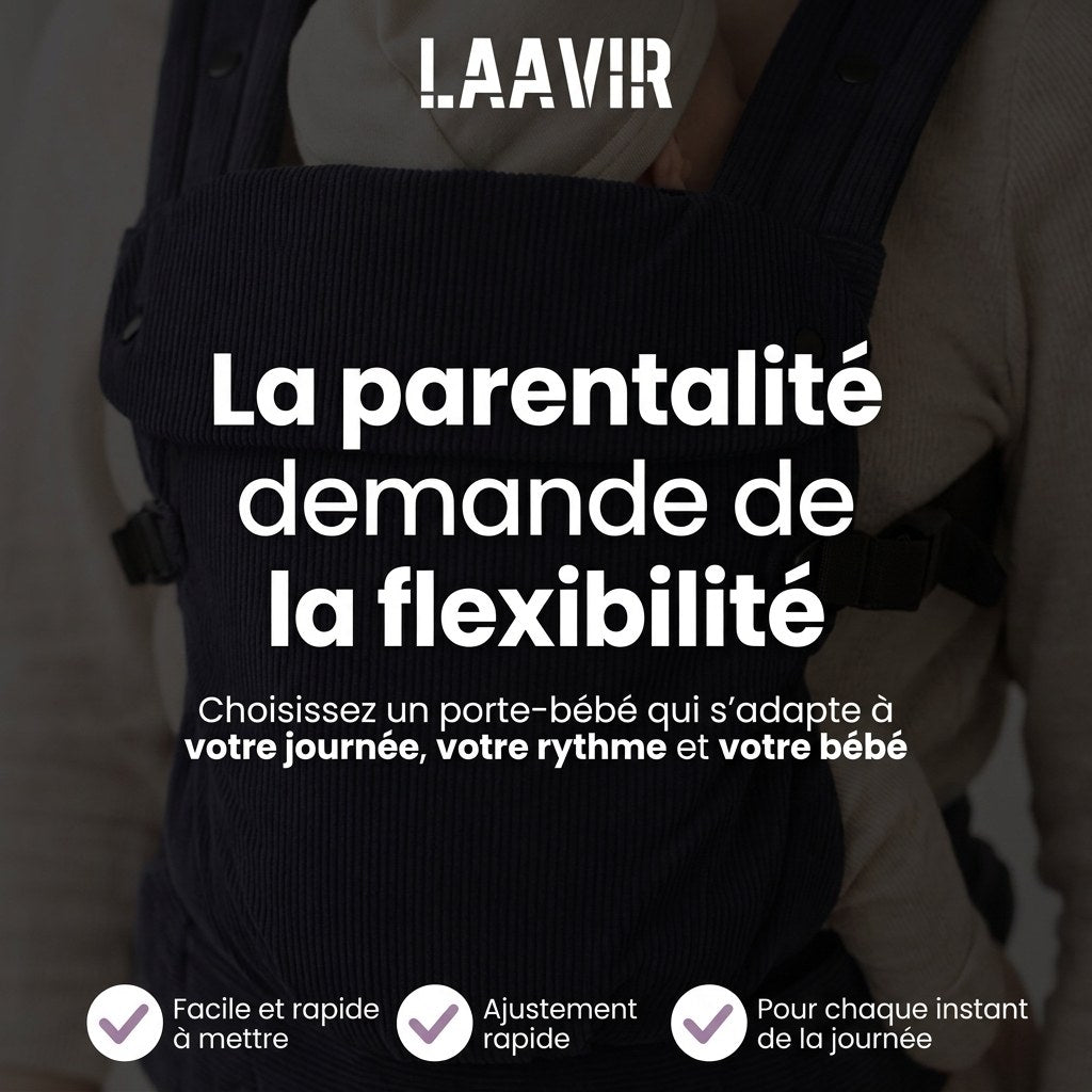Baby Draagzak Corduroy Zwart Ergonomisch 0-36 Maanden Comfortabele Buikdrager Ademend & Verstelbaar (FR 2)