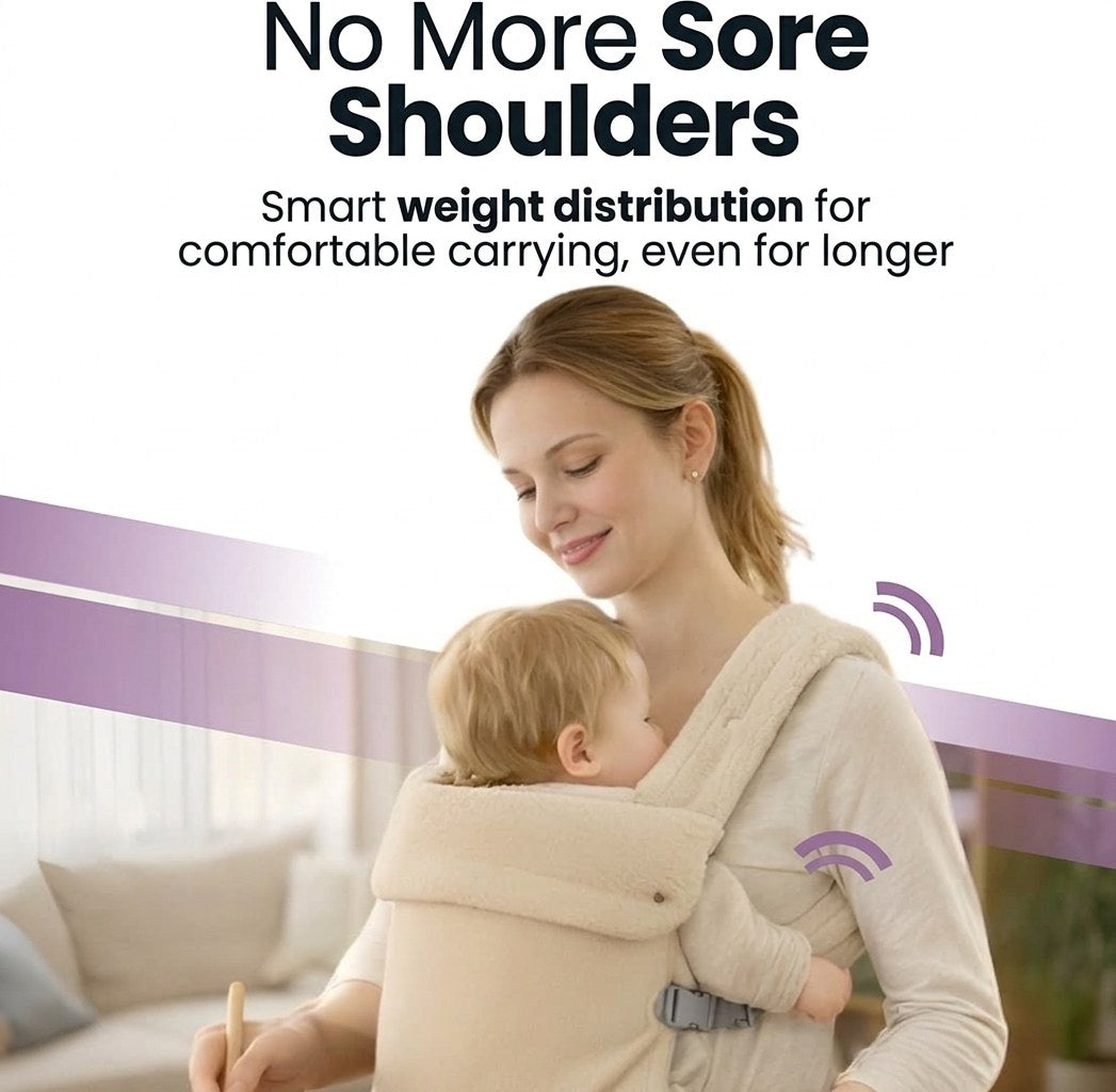Baby Draagzak Teddy Beige Ergonomisch Warm & Zacht 0-36 Maanden Comfortabele Buikdrager Verstelbaar (EN 2)