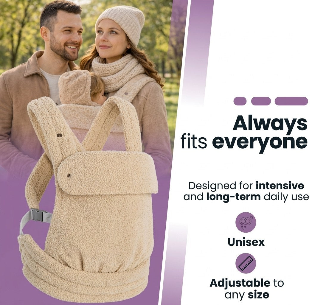Baby Draagzak Teddy Beige Ergonomisch Warm & Zacht 0-36 Maanden Comfortabele Buikdrager Verstelbaar (EN 4)