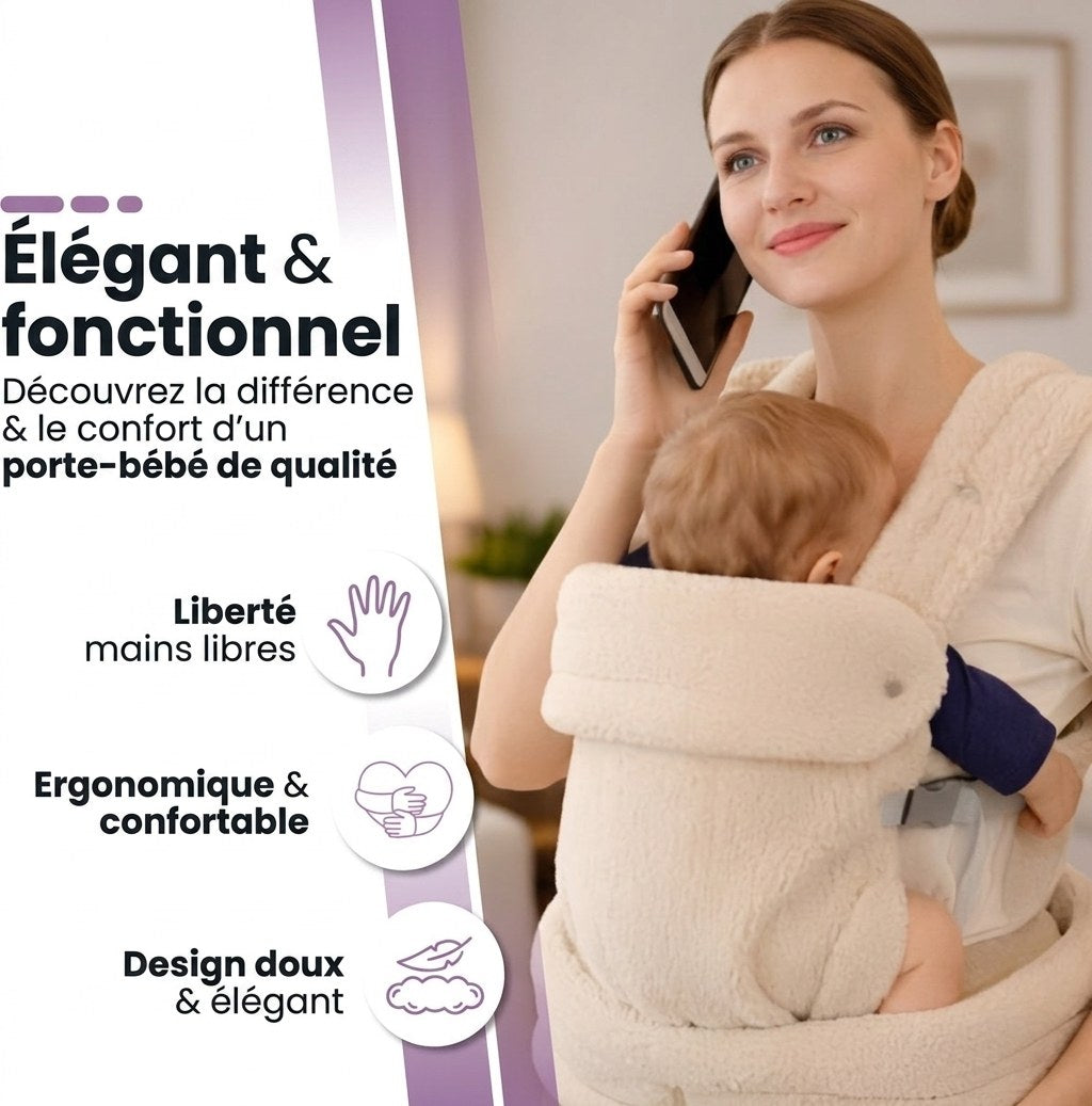 Baby Draagzak Teddy Beige Ergonomisch Warm & Zacht 0-36 Maanden Comfortabele Buikdrager Verstelbaar (FR 3)