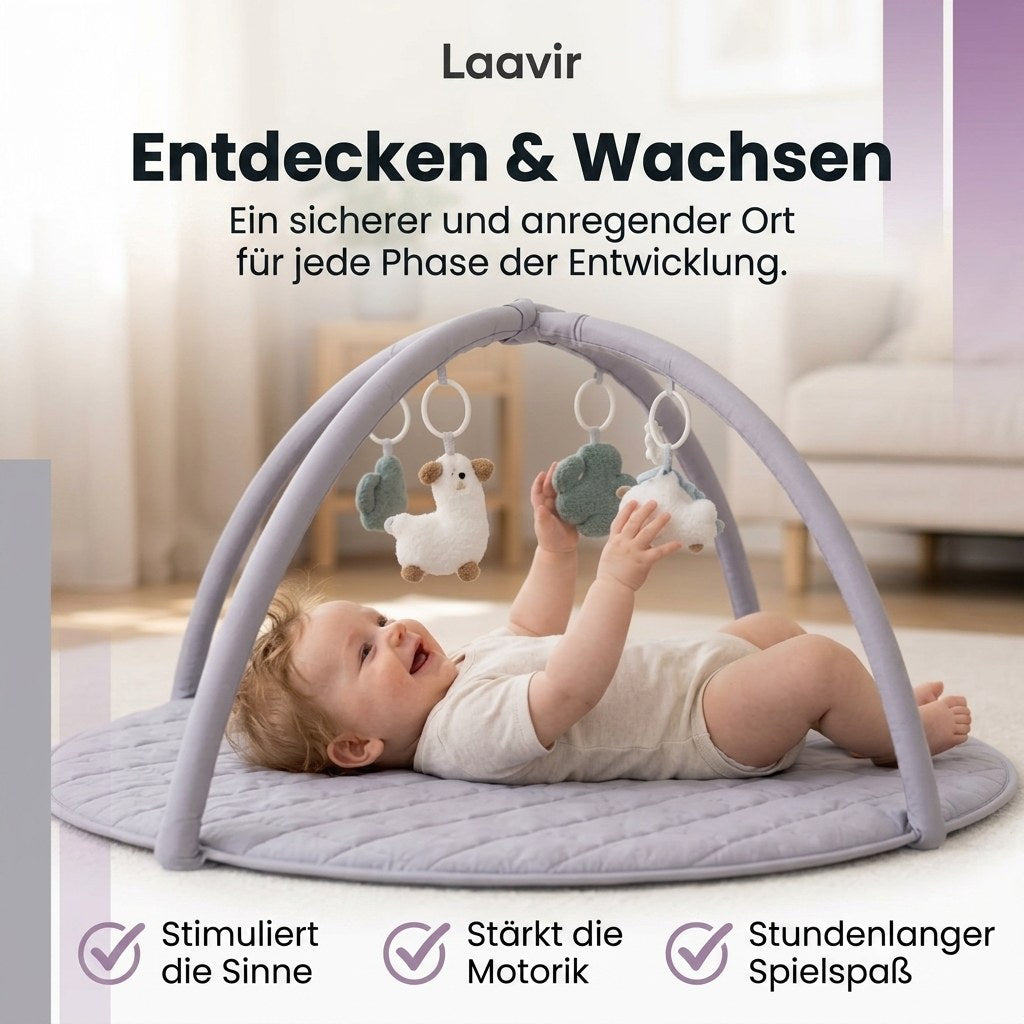 Babygym Speelkleed met Boog - Rond en Gewatteerd - Grijs (DE 6)