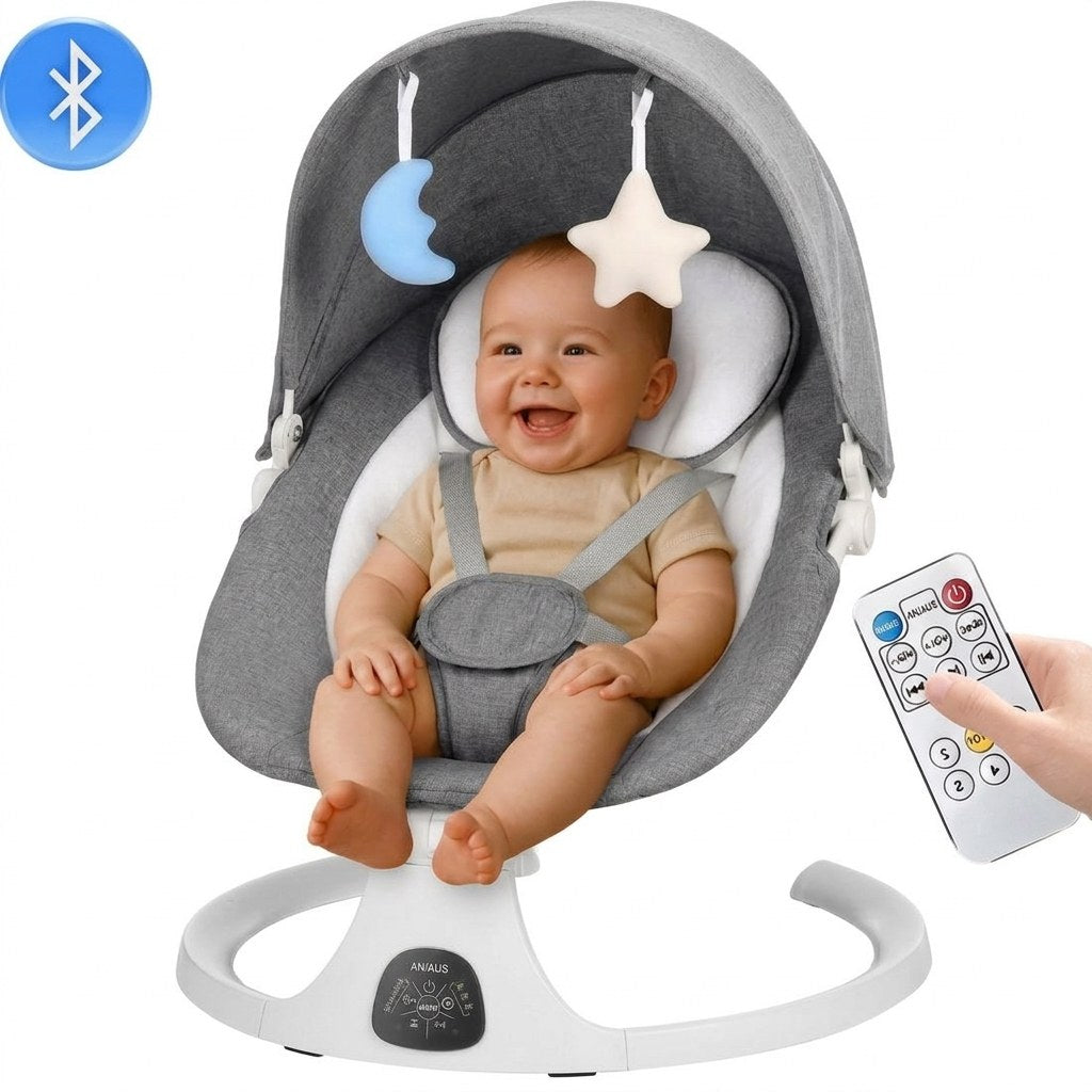 Elektrische Baby Wiegschommel met muziek grijs (DE 4)