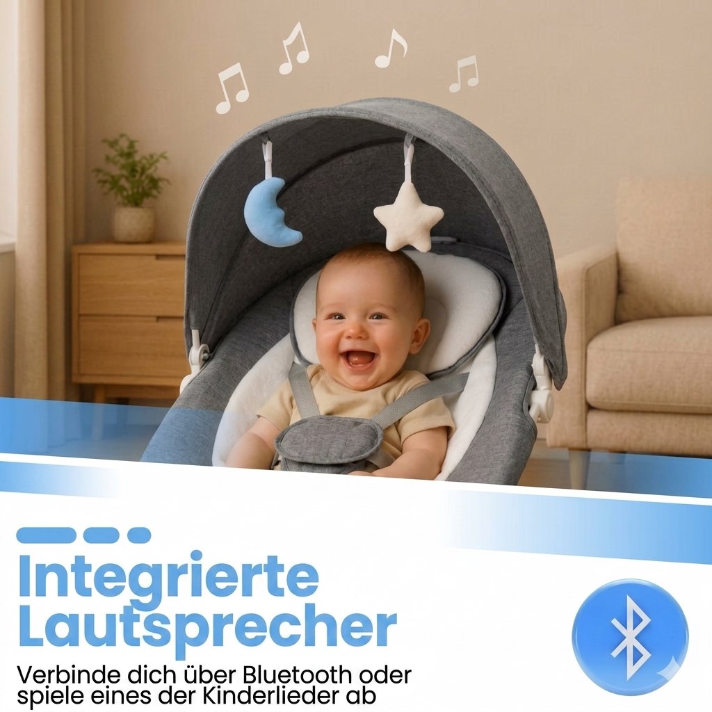 Elektrische Baby Wiegschommel met muziek grijs (DE 8)