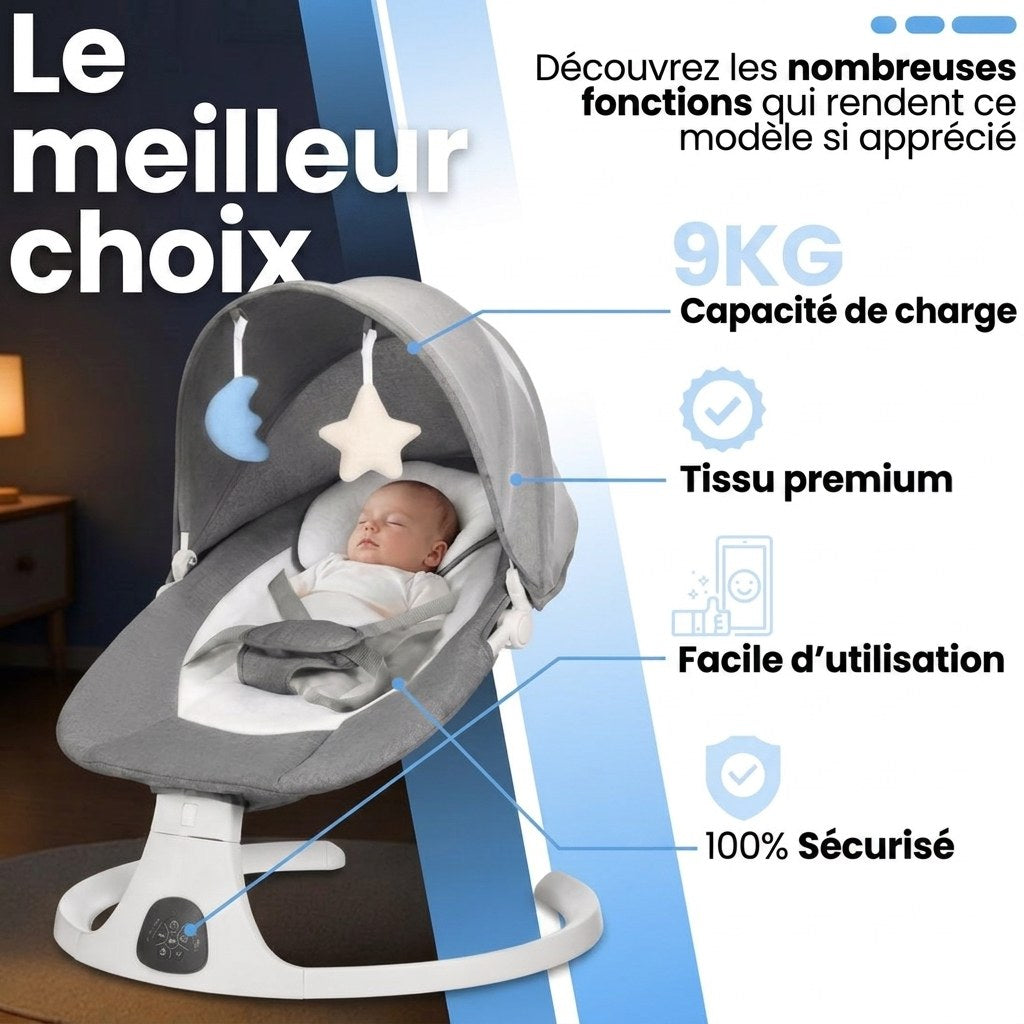 Elektrische Baby Wiegschommel met muziek grijs (FR 9)