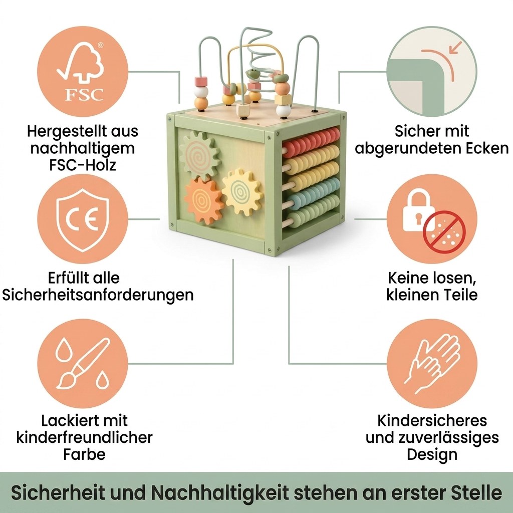 Houten Activiteitenkubus met Kralenspiraal - Montessori - Mintgroen (DE 9)