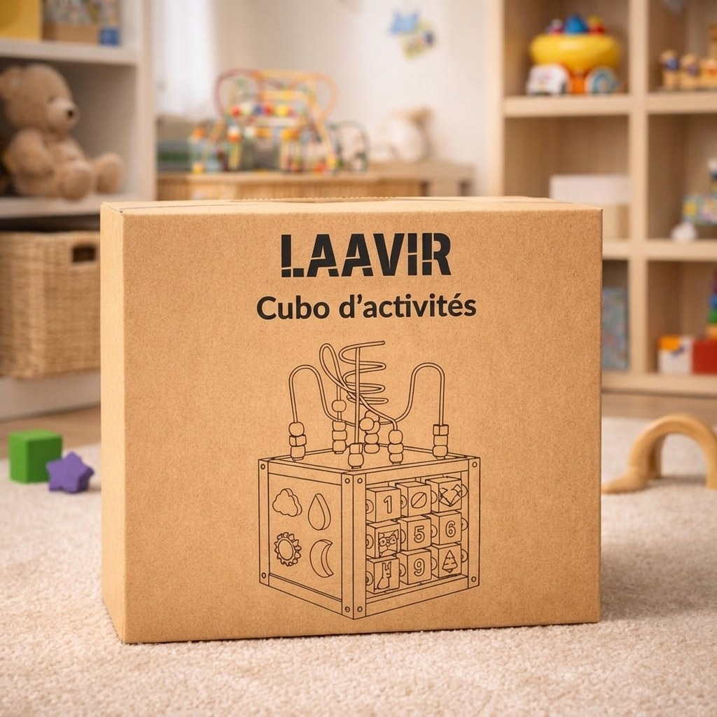 Houten Activiteitenkubus met Kralenspiraal - Montessori - Mintgroen (FR 11)