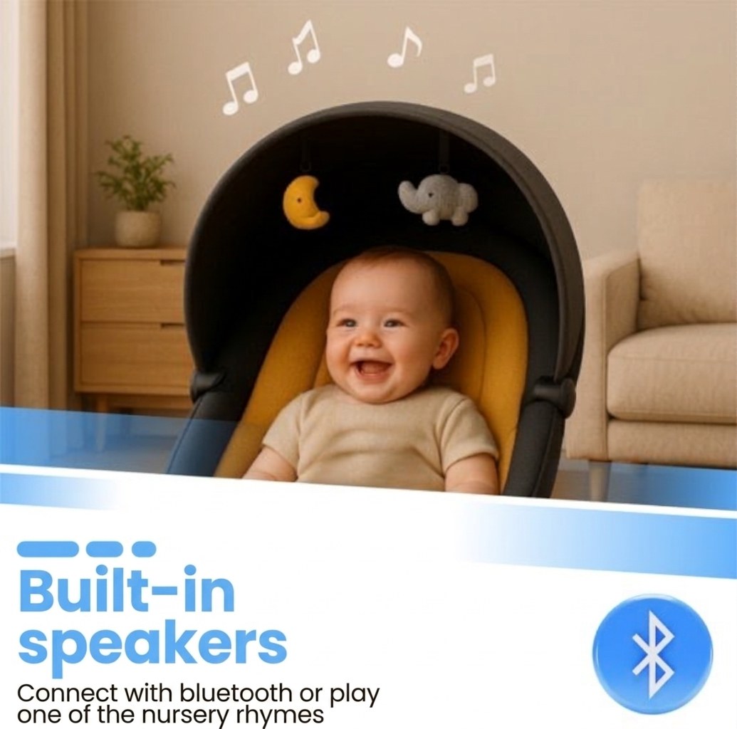 Elektrische Baby Wiegschommel met muziek oranje/zwart (EN 6)