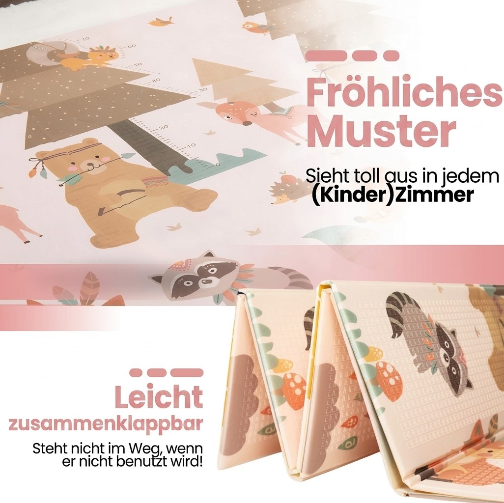 Opvouwbare Baby Speelmat dieren 200×150 cm met opbergtas (DE 3)