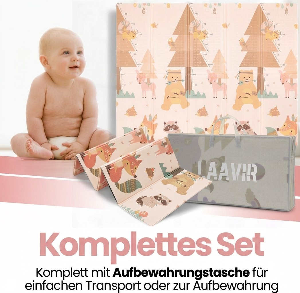 Opvouwbare Baby Speelmat dieren 200×150 cm met opbergtas (DE 6)