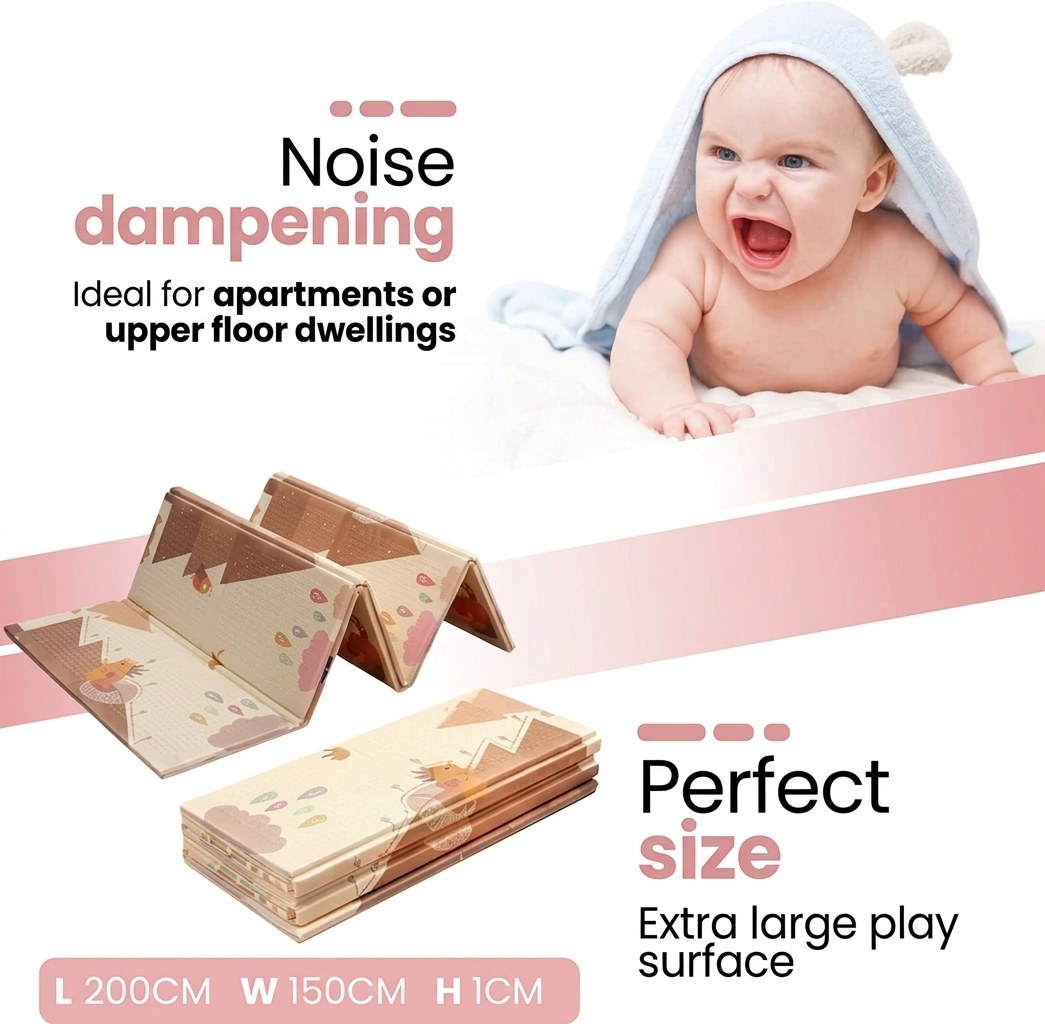 Opvouwbare Baby Speelmat dieren 200×150 cm met opbergtas (EN 4)