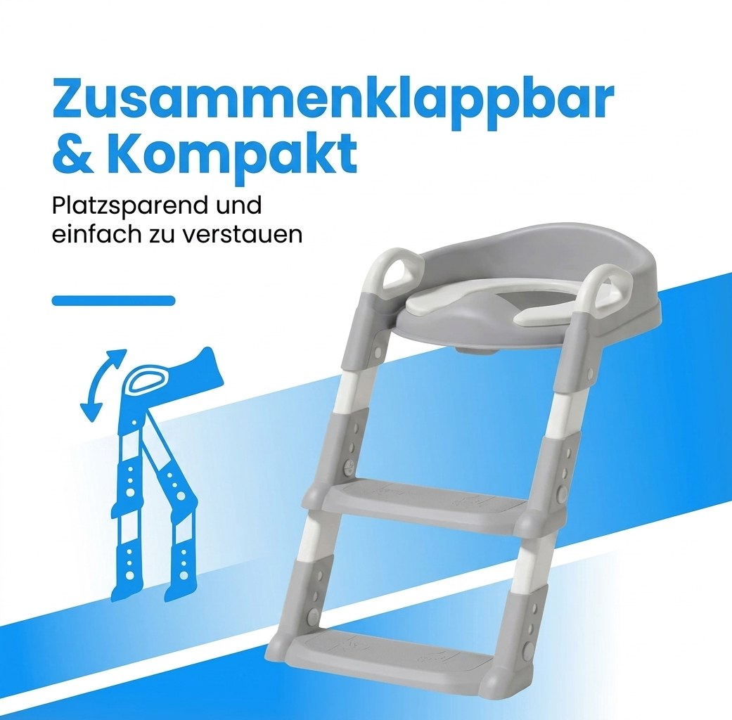 Laavir® WC‑Verkleiner & Toilettrainer met Trapje - Zelfstandigheid & Veiligheid voor Peuters - Grijs (DE 2)