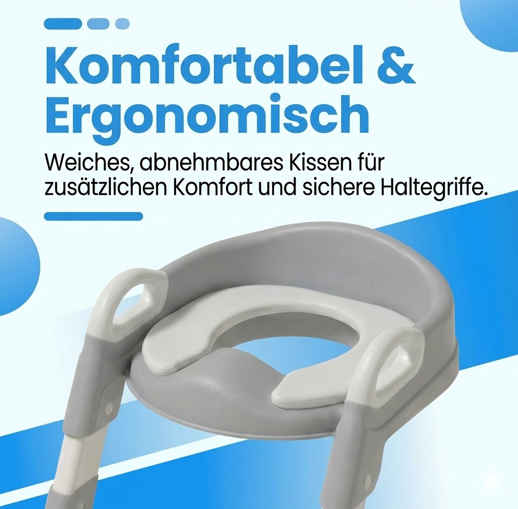 Laavir® WC‑Verkleiner & Toilettrainer met Trapje - Zelfstandigheid & Veiligheid voor Peuters - Grijs (DE 3)