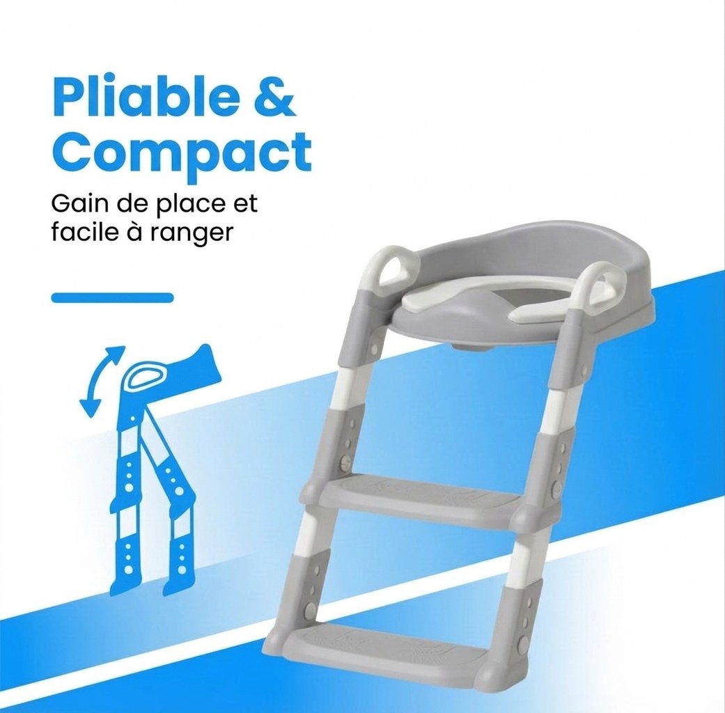 Laavir® WC‑Verkleiner & Toilettrainer met Trapje - Zelfstandigheid & Veiligheid voor Peuters - Grijs (FR 2)