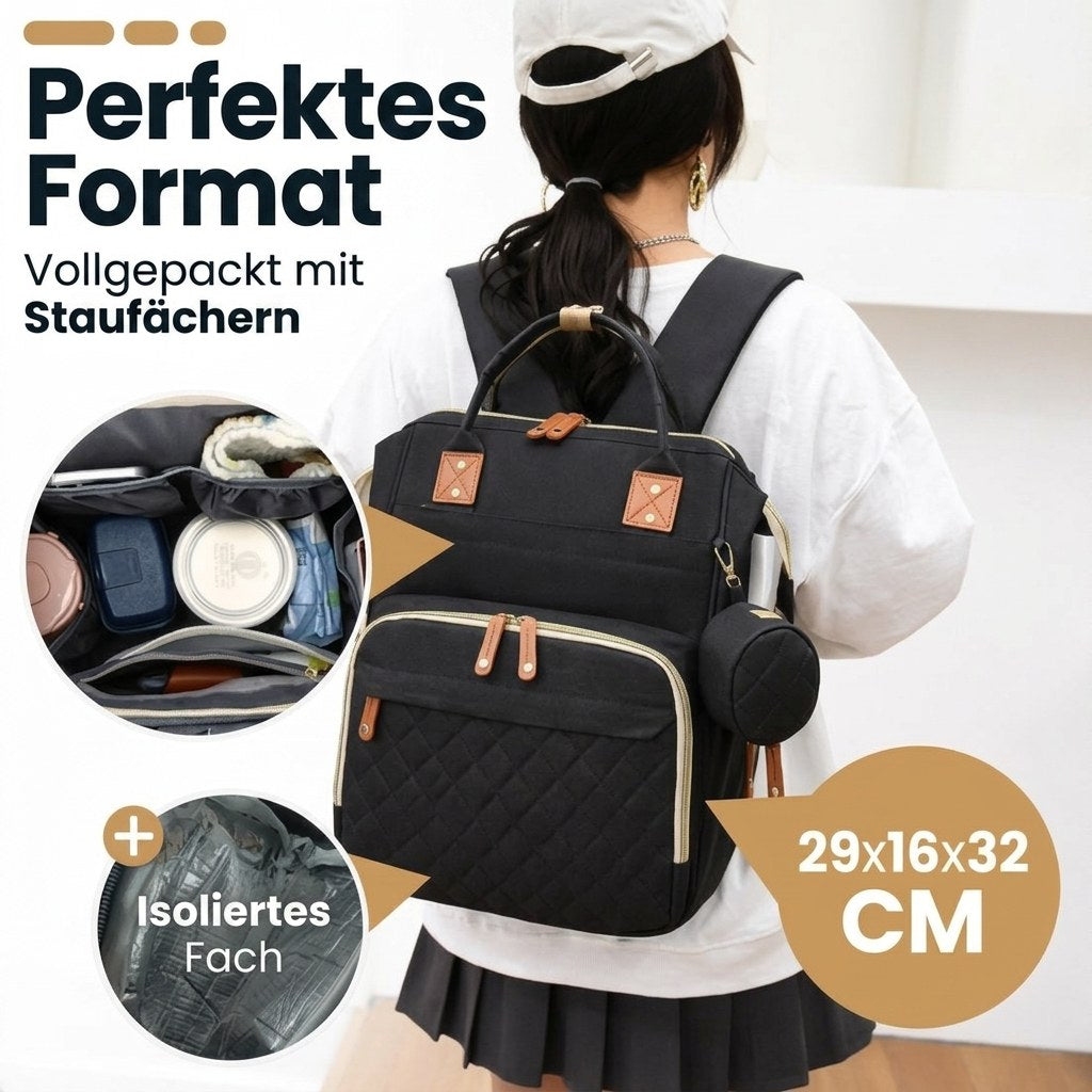 Luiertas Rugzak met Verschoonmatje en Flessenwarmhouder - Zwart (DE 3)