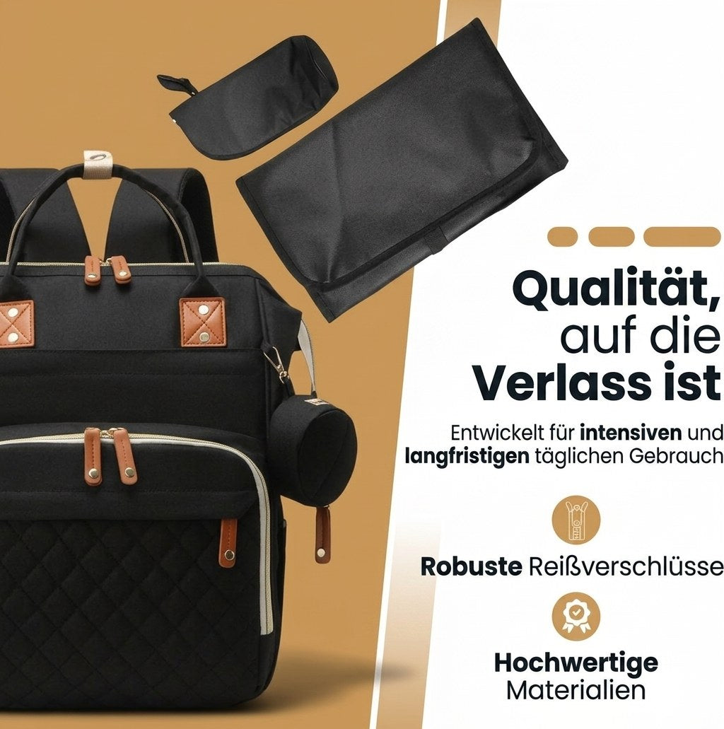 Luiertas Rugzak met Verschoonmatje en Flessenwarmhouder - Zwart (DE 4)