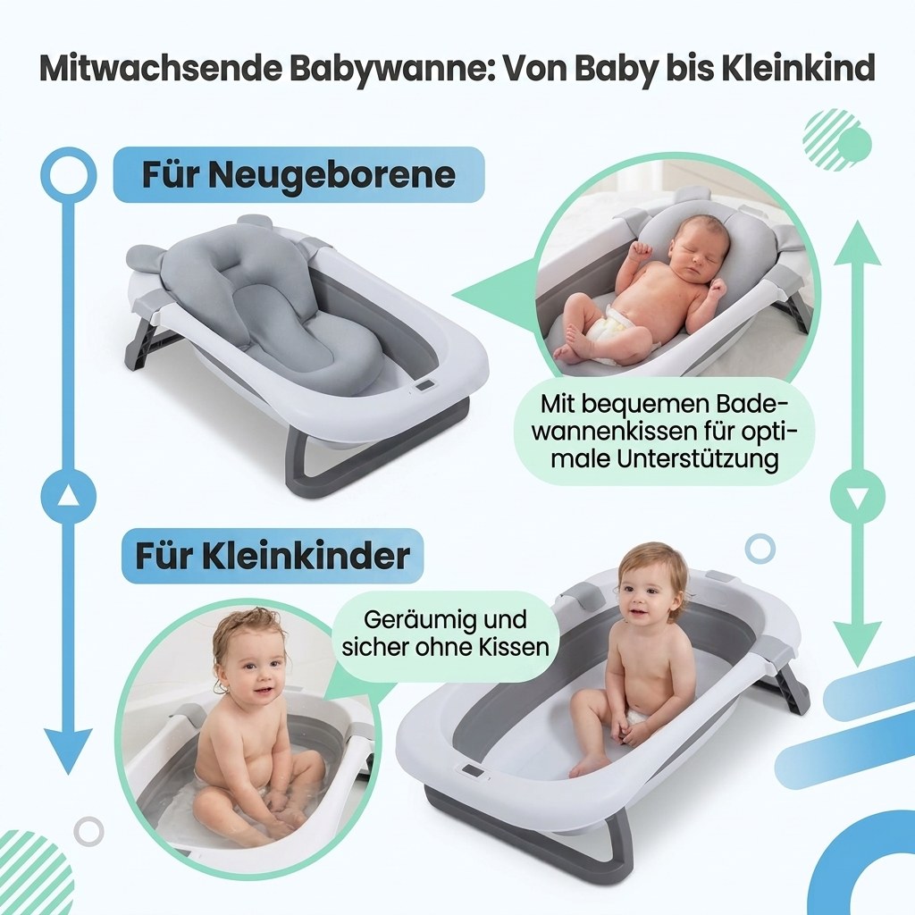 Babybad opvouwbaar met digitale thermometer & badkussen (DE 10)