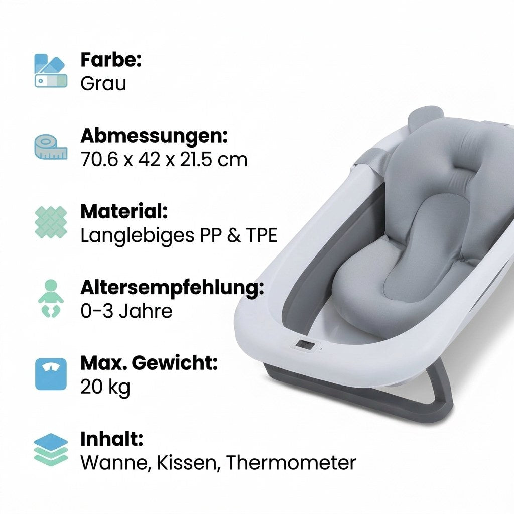 Babybad opvouwbaar met digitale thermometer & badkussen (DE 4)