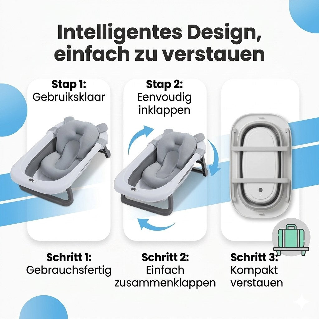 Babybad opvouwbaar met digitale thermometer & badkussen (DE 9)