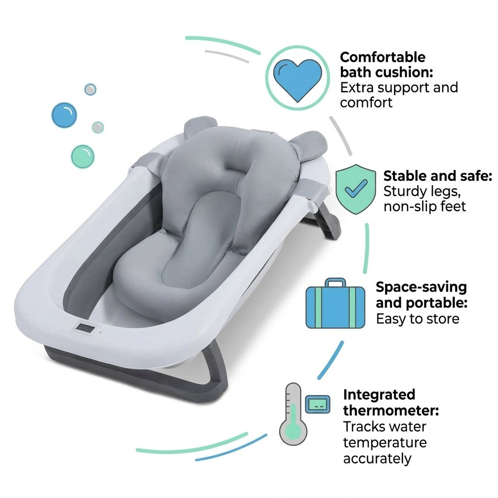 Babybad opvouwbaar met digitale thermometer & badkussen (EN 6)