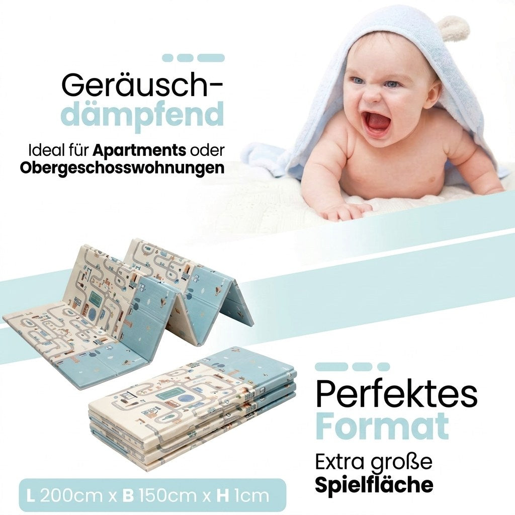 Opvouwbare Baby Speelmat Auto- en Stadsontwerp 200×150 cm met opbergtas (DE 4)