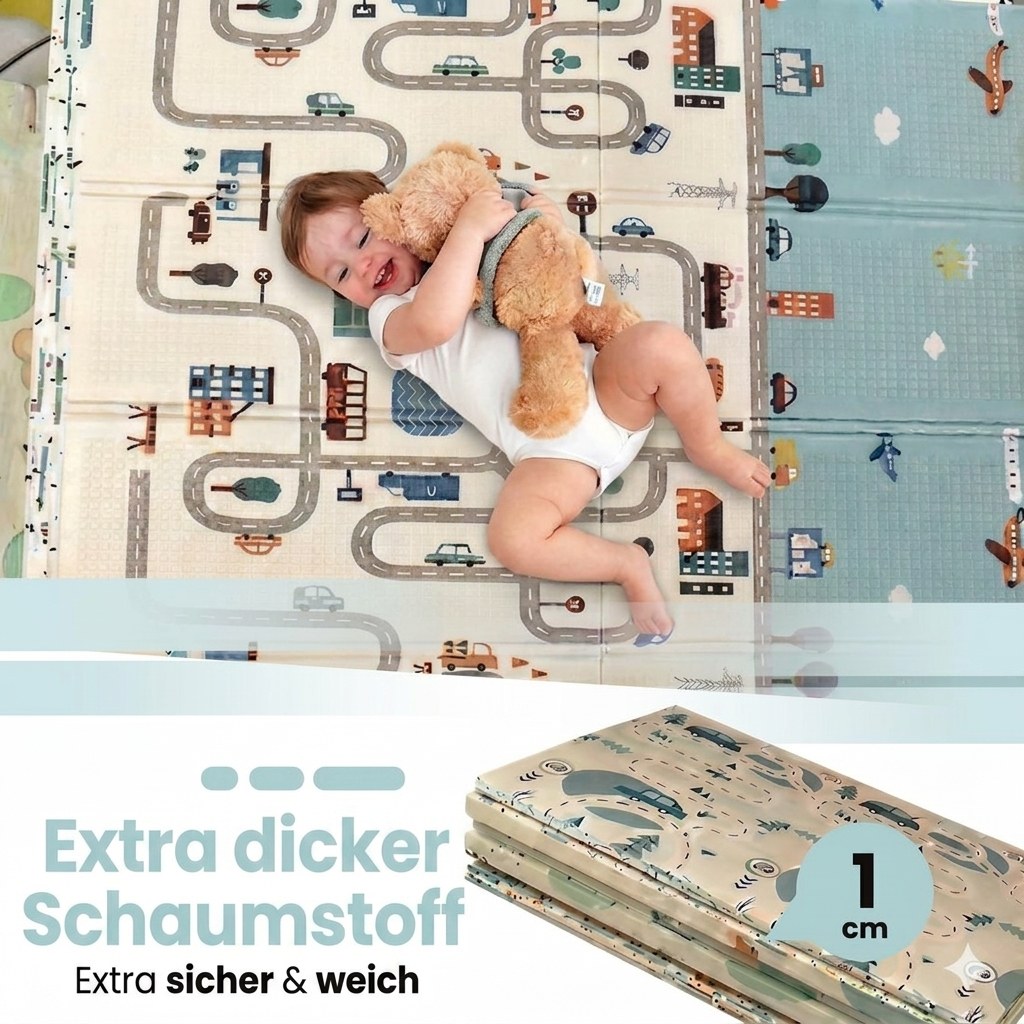 Opvouwbare Baby Speelmat Auto- en Stadsontwerp 200×150 cm met opbergtas (DE 5)
