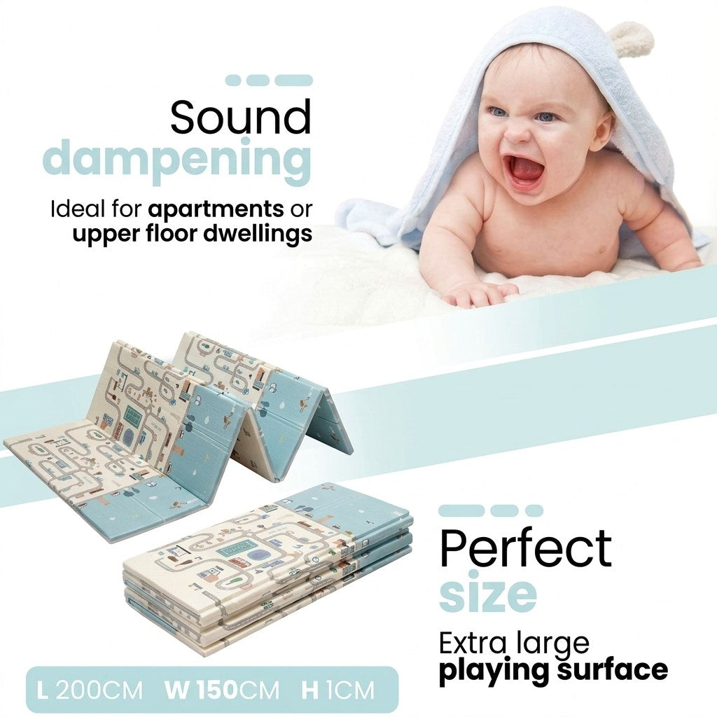 Opvouwbare Baby Speelmat Auto- en Stadsontwerp 200×150 cm met opbergtas (EN 4)