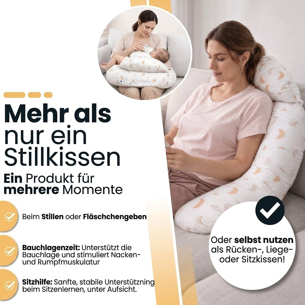 Voedingskussen 3-in-1 met Afneembare Hoes - Maan en Ster - Wit (DE 5)