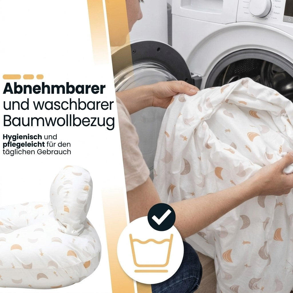 Voedingskussen 3-in-1 met Afneembare Hoes - Maan en Ster - Wit (DE 6)